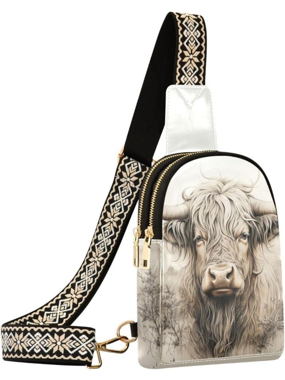 Women's Highland Cow Leather Chest Fanny Pack Trip Small Shoulder Crossbody Bag